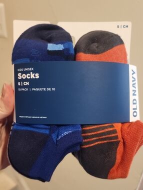Nwt Sz S Old Navy Blue & Orange Kids Unisex No-Show Athletic Socks - 10 Pack